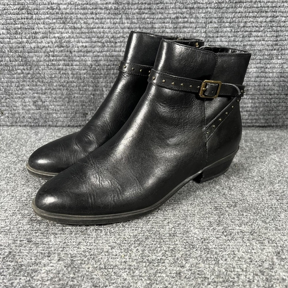 Ralph Lauren Shaw Boots Womens Size 7.5 B Black Leather Ankle Bootie Studded
